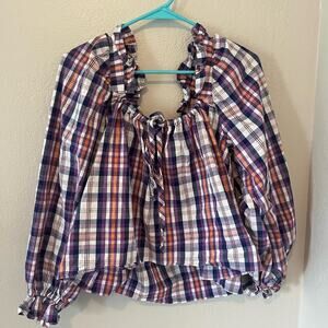 Twelve Twelve Shannon Plaid Blouse Purple Anthropologie Size Medium